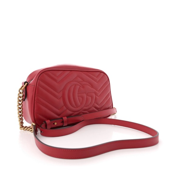 Gucci Red Chevron Leather Crossbody Bag with Gold GG - Picture 3 of 11